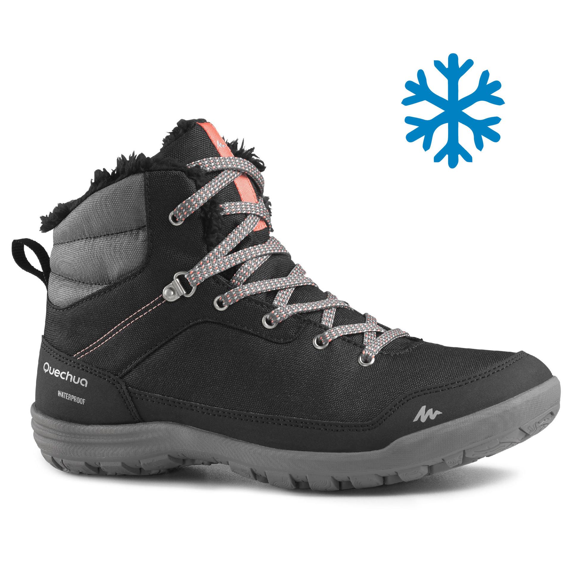 women hiking warm and waterproof boots sh100 mid