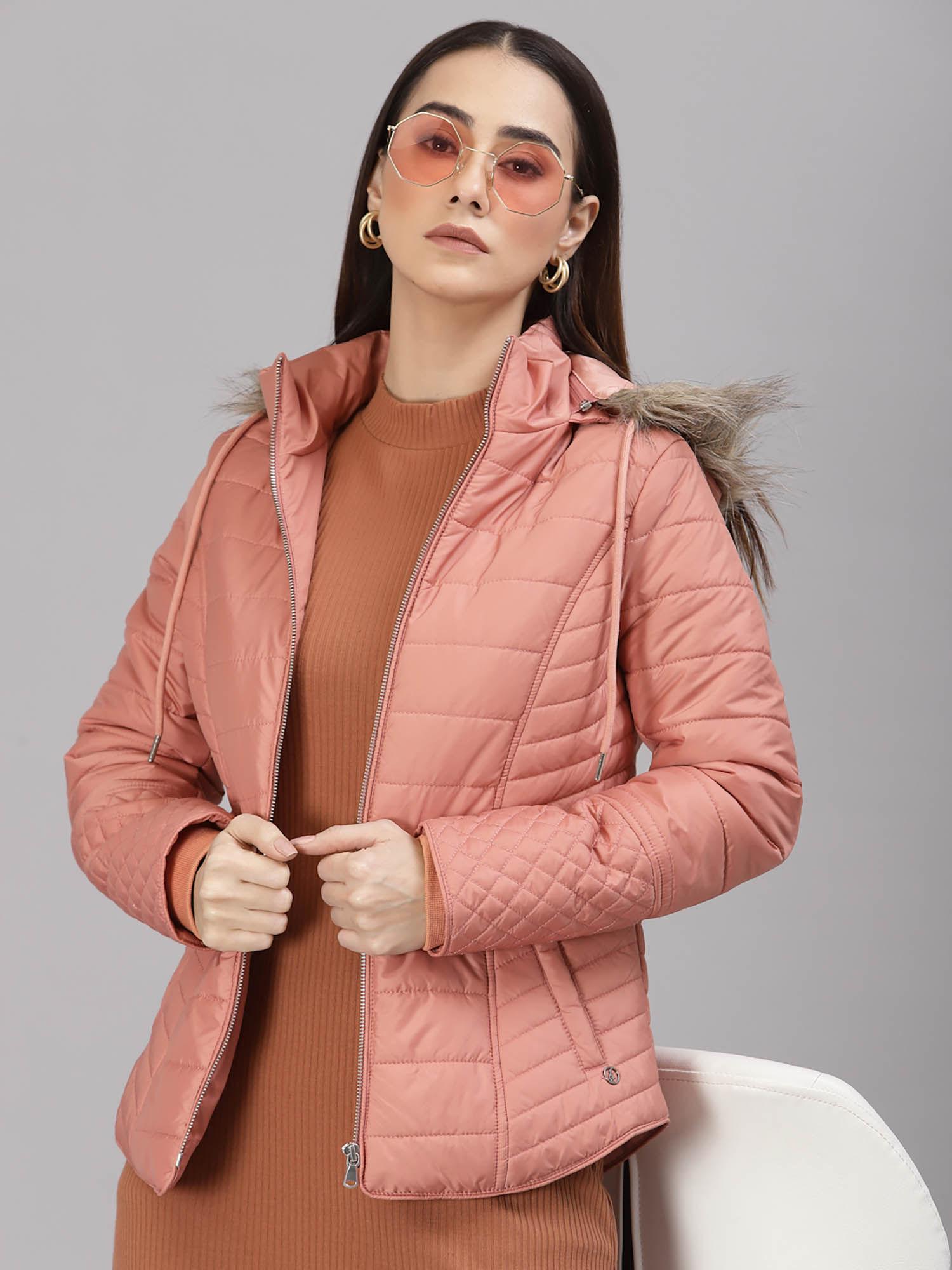 women hooded neck regular full sleeves polyester fabric onion jackets