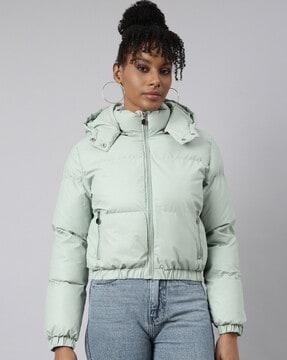 women hooded zip-front parka jacket