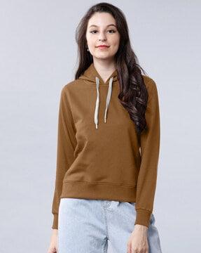 women hoodie with ribbed hem