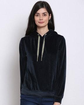 women hoodie with ribbed hem