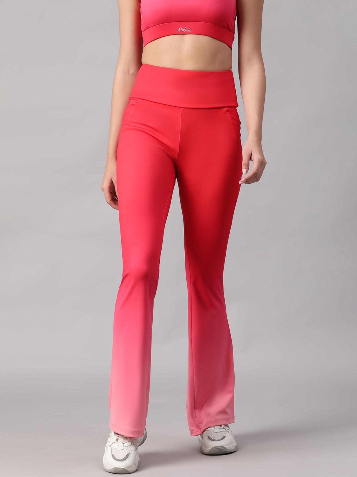 women hot pink mid waist fitness ombre flare pants