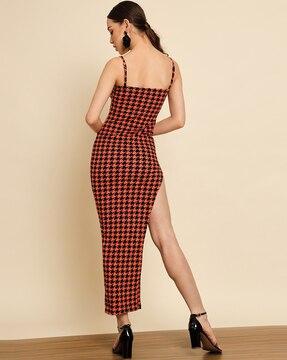 women houndstooth pattern midi sheath dress