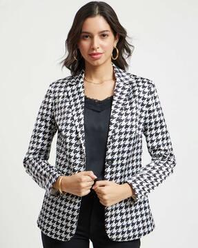 women houndstooth print peacoat with button closure