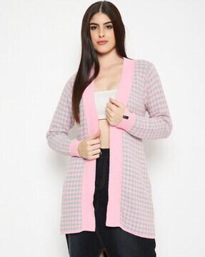 women houndstooth print regular fit shrug