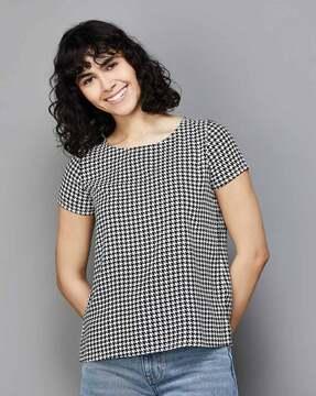 women houndstooth print regular fit top