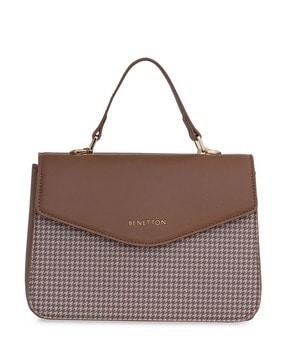 women houndstooth print satchel with detachable strap