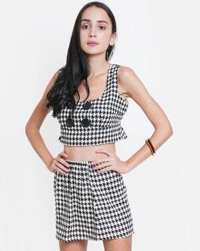 women houndstooth print skirt-suit set