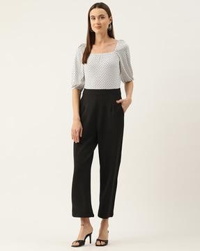 women houndstooth print square-neck jumpsuit