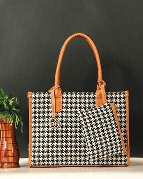 women houndstooth print tote bag with pouch