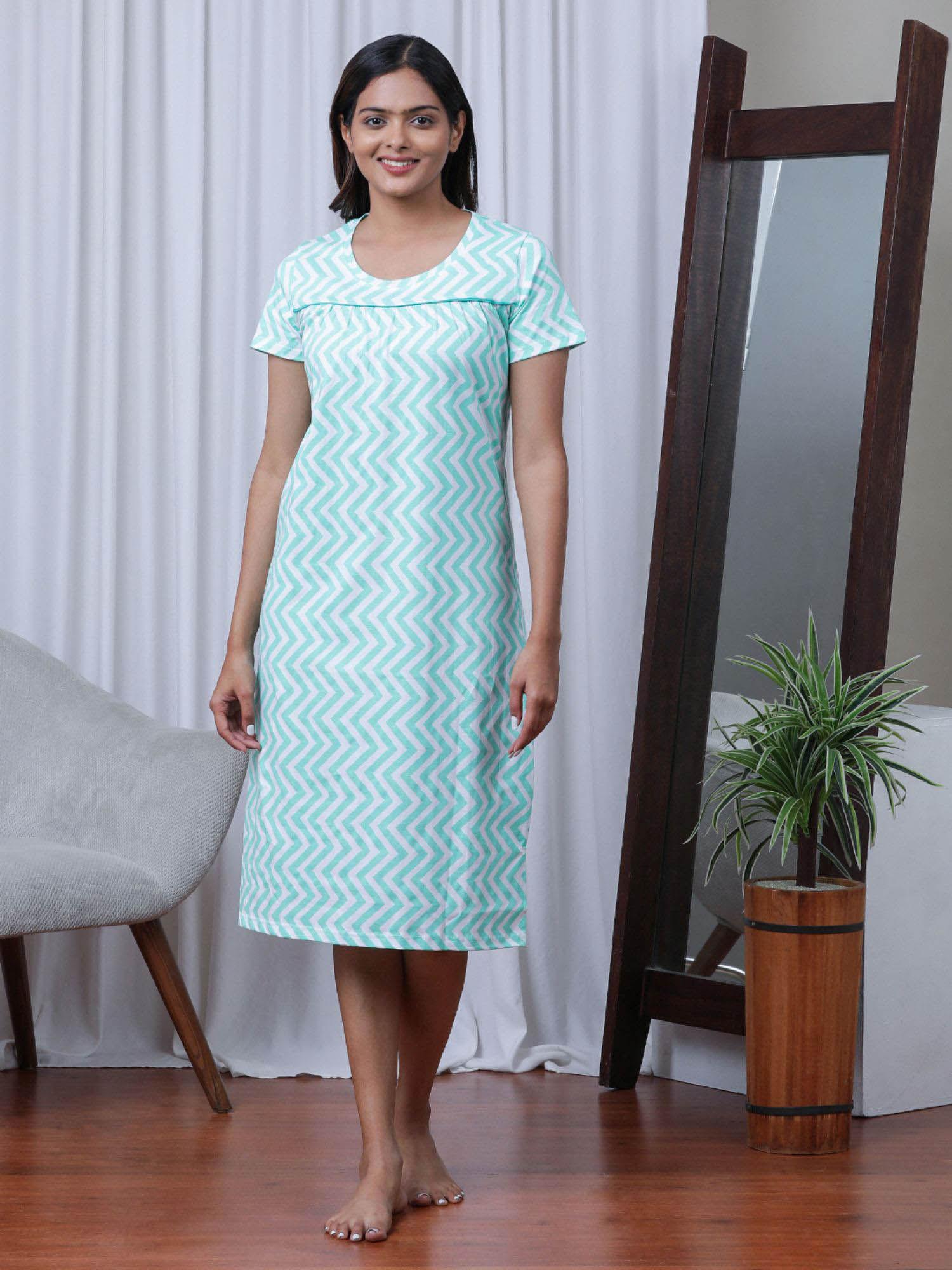 women ice turquoise chevron printed nightdress