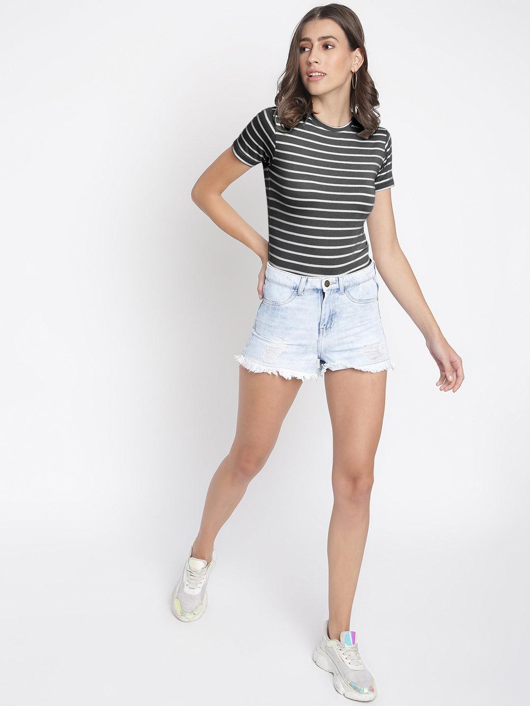 women ice washed denim shorts