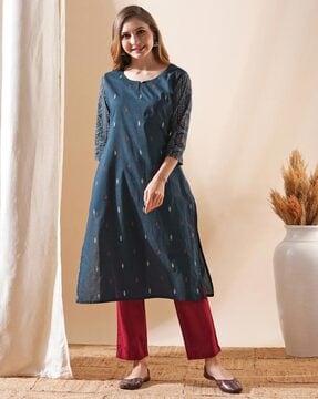 women ikat pattern a-line kurta