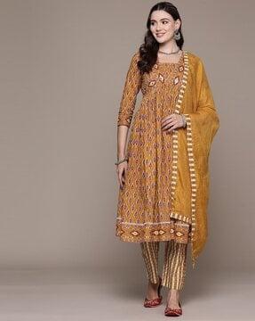 women ikat print anarkali kurta set