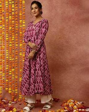 women ikat print angrakha kurta