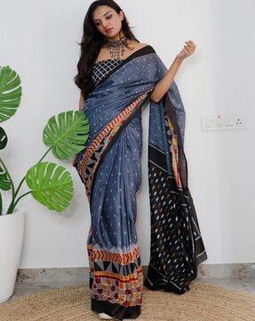 women ikat print cotton saree