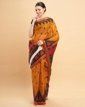 women ikat print cotton saree