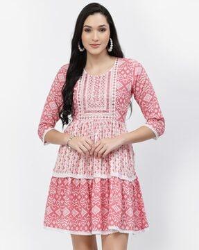 women ikat print fit & flare dress