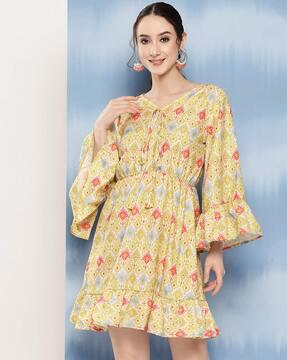 women ikat print fit & flare dress