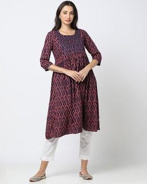 women ikat print flared kurta