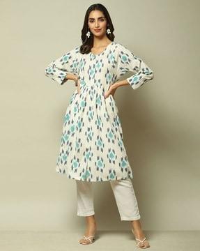 women ikat print flared kurta