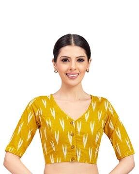 women ikat print front open blouse