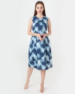 women ikat print keyhole-neck a-line dress