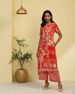 women ikat print kurta & palazzos set