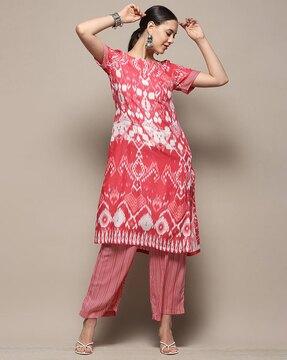 women ikat print kurta & palazzos set