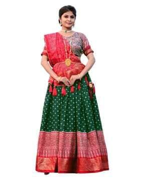 women ikat print lehenga choli set with dupatta