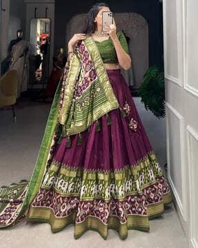 women ikat print lehenga choli set with dupatta