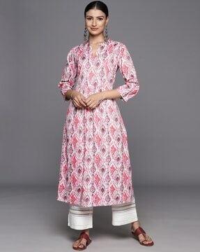 women ikat print no darts a-line kurta