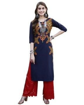 women ikat print no darts straight kurta