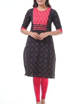 women ikat print no darts straight kurta