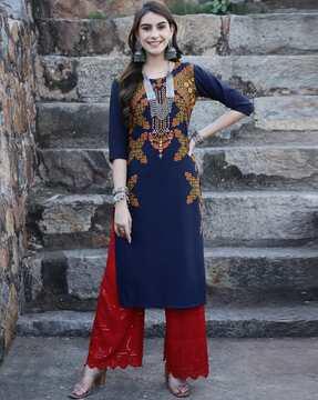 women ikat print no darts straight kurta