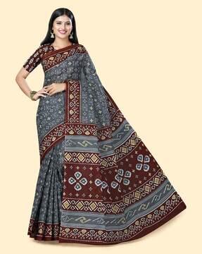 women ikat print pure cotton saree with blouse piece