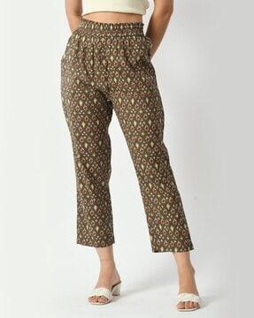 women ikat print relaxed fit pants with elasticated waist