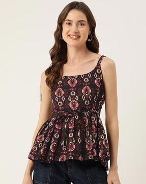 women ikat print relaxed fit peplum top