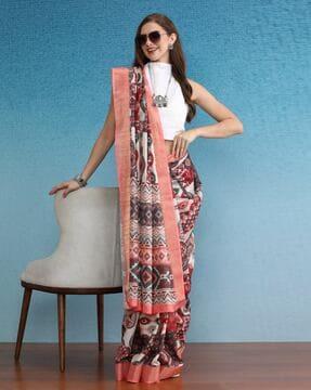 women ikat print saree with blouse piece