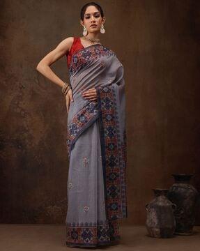 women ikat print saree with blouse piece