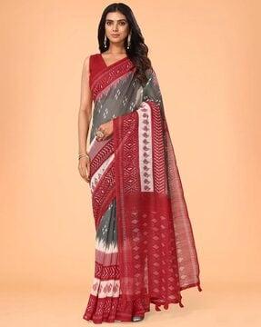 women ikat print saree with contrast border