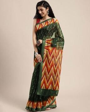 women ikat print saree with contrast border