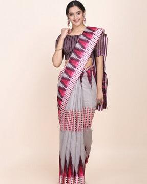 women ikat print saree with contrast border