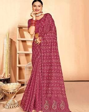 women ikat print saree with embroidered border