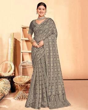 women ikat print saree with embroidered border