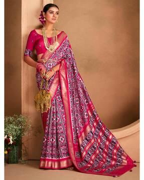 women ikat print saree with tassels