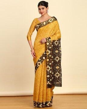 women ikat print saree with thick border