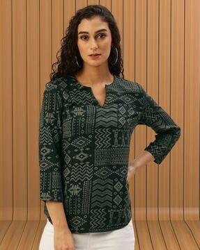 women ikat print slim fit top