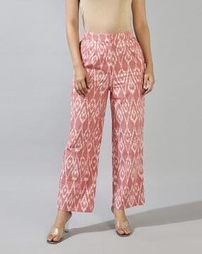 women ikat print straight fit pants with insert pockets
