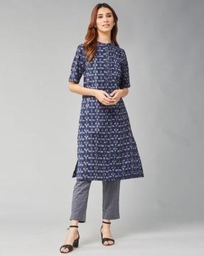 women ikat print straight kurta set